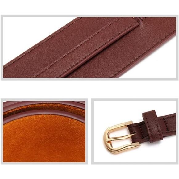 Womens Obi Belt Vintage PU + Genuine Leather Buckle Waist Belt Fashion main image 4
